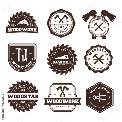 set of woodworking logo template vector