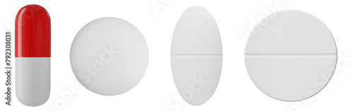 Canvas Print Set of pills icons isolated. 3D image