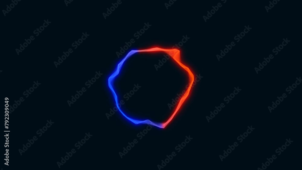 Animated neon chaotically rotating sphere frame. Random plexus of lines. Fire and ice. Flexible circular wave pattern. Space body. Intro for logo, computer download, presentation, technology. 4к