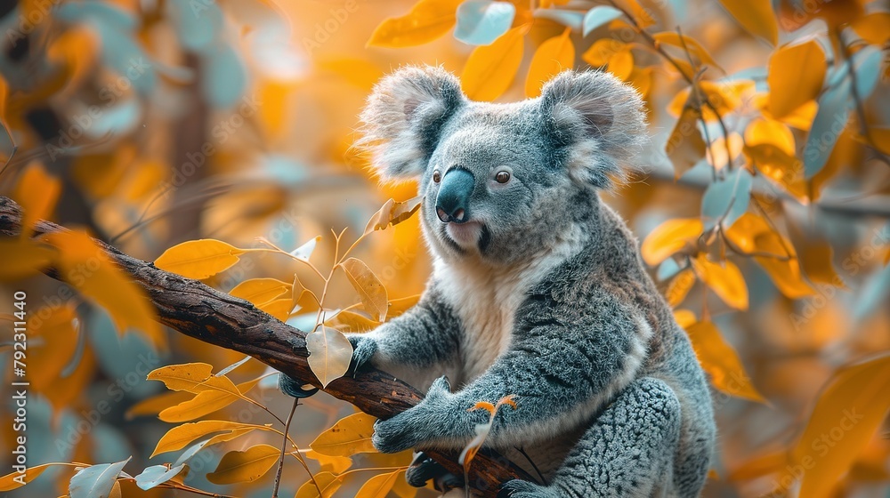 Naklejka premium Koala Zen: Tree Lounge and Leaf Munch in 4K Beauty