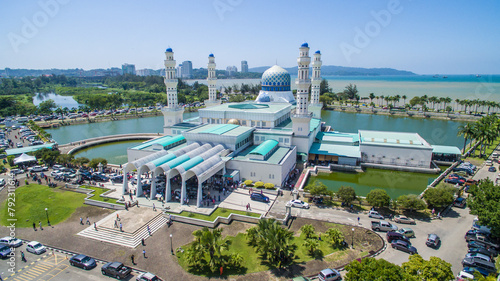 Aerial view of Kota Kinabalu City Floating Mosque, Sabah Borneo East Malaysia