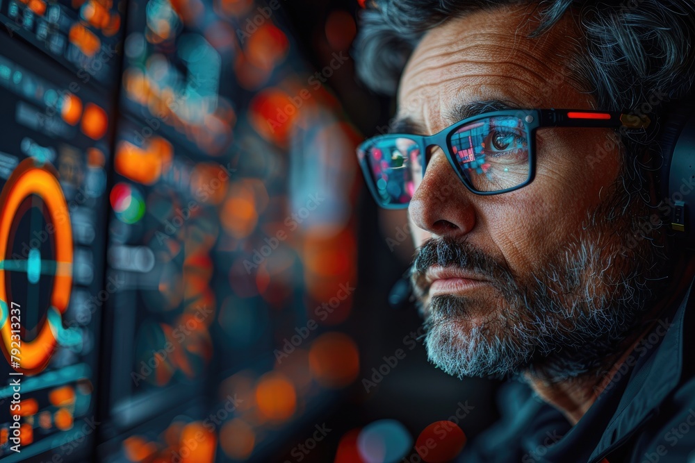 Close-up of a network engineer configuring a firewall for cybersecurity, with the interface displayed on a monitor Close-up of a network engineer configuring a firewall for cybersecurity, with the interface displayed on a monitor