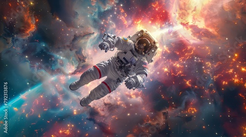 Astronaut soars into space nebula photography © Morng