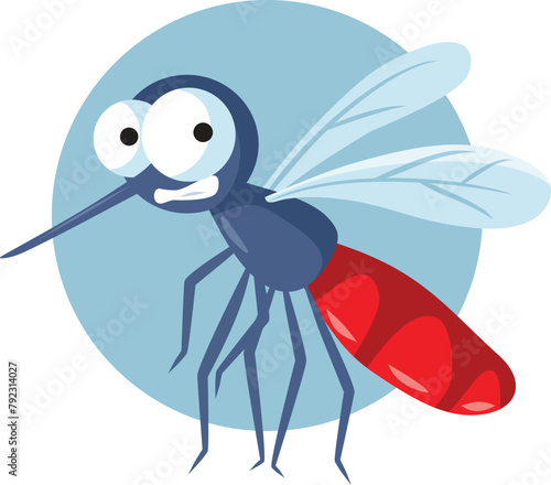 Funny Scared Mosquito Vector Cartoon Character Illustration. Stressed insect being threatened with anti-parasite methods 
