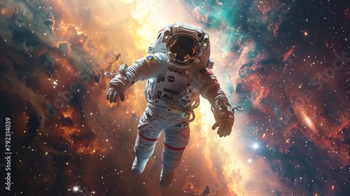 Astronaut soars into space nebula photography