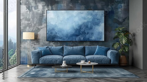 panoramic canvas mockup on the wall stock photo