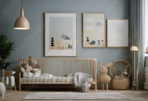 baby boy illustration 3D scandinavian background render room poster 3D frame interior mock style