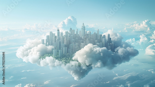 3D Illustration visualizes a Smart Cities floating above the cloud showing layer and level of transportation