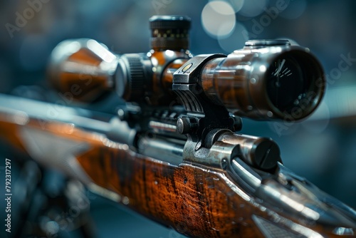 Close up of rifle with collimator sight