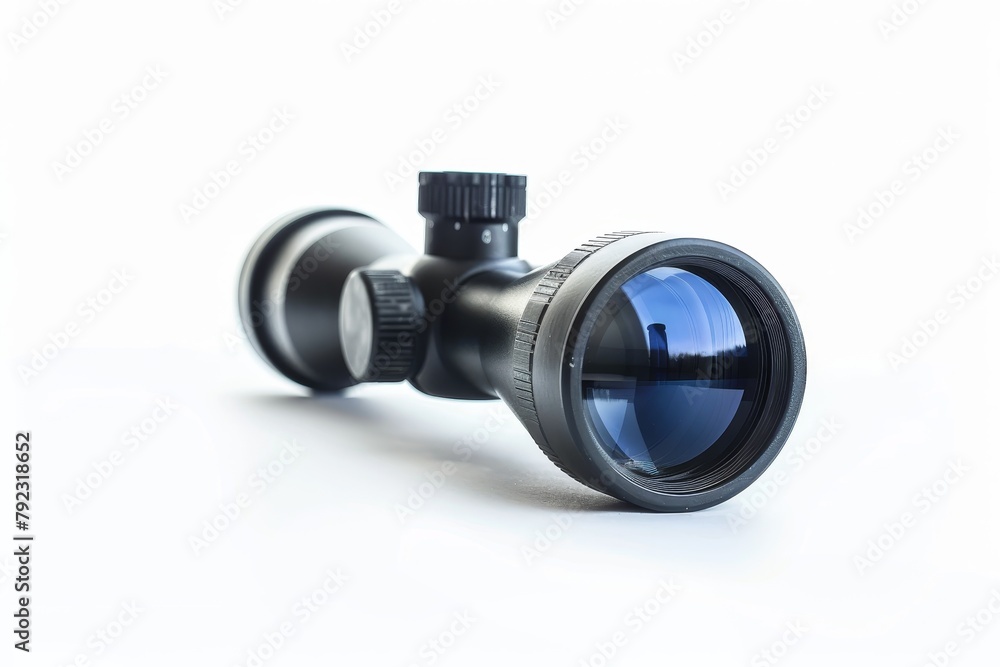 Contemporary black weapon scope isolated on white background Contemporary black weapon scope isolated on white background