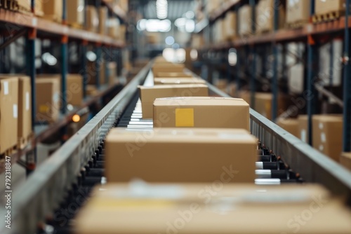 Courier handling packages in warehouse production line