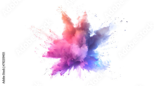 Colorful rainbow holi paint color powder explosion isolated on a transparent background
