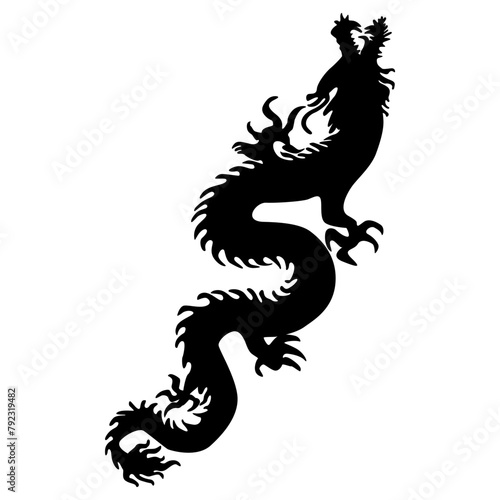 Chinese Dragon Silhouette  Chinese Zodiac  Horoscope Symbol on White Background. Isolated Black Silhouette.