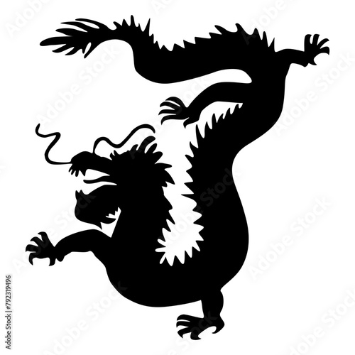 Chinese Dragon Silhouette  Chinese Zodiac  Horoscope Symbol on White Background. Isolated Black Silhouette.