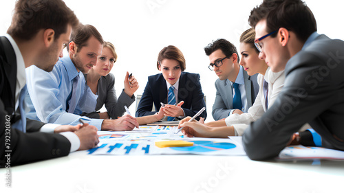 Group of business people meeting analysis financial isolated on a transparent background