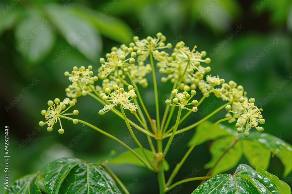 Flowers of Aralia elata a deciduous shrub in the Araliaceae family ...