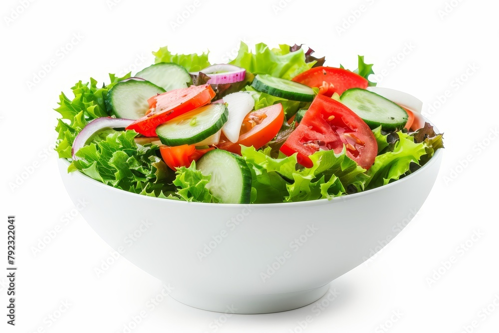 Fresh garden salad in white bowl on white background Fresh garden salad in white bowl on white background