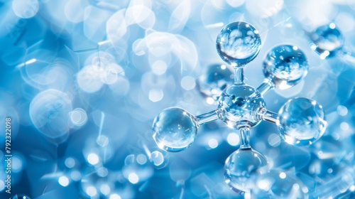 Conceptual image of a molecular model with a blue bokeh background. photo
