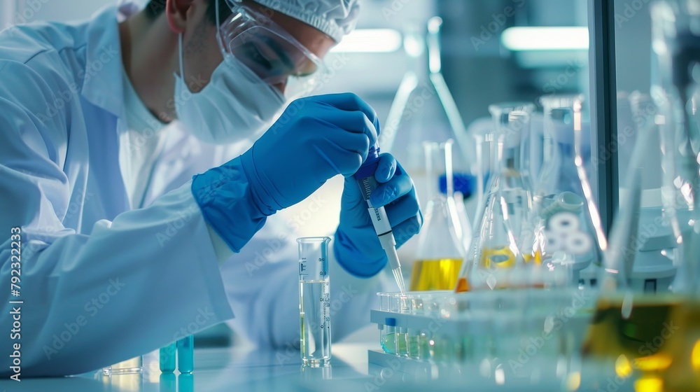 Fototapeta premium A scientist in laboratory with experiment tubes.