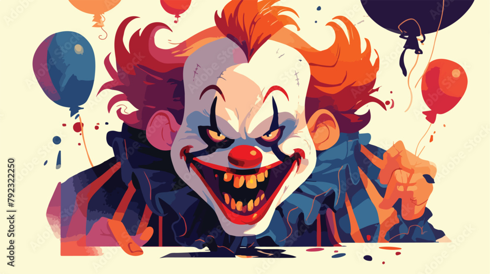 Scary Clown Clipart 2d flat cartoon vactor illustra