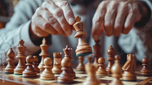 A Man Is Playing With Chess Pieces On A Chessboard.