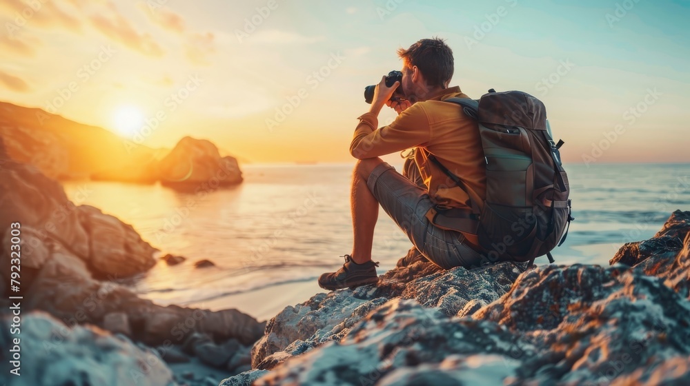 Fototapeta premium A Tourist With A Backpacker With A Natural View In The Background.