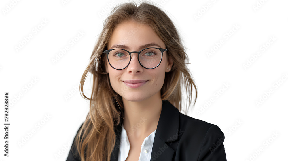 Minimal portrait of a young businesswoman wearing glass isolated on a transparent background