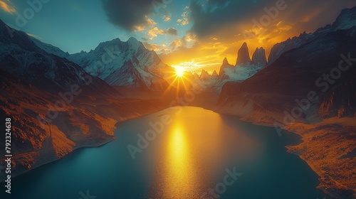 Sunlight reflecting on a beautiful tranquil lake #792324638
