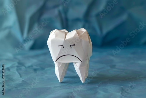 Frustrated mesial wisdom tooth model with creative paper grimace photo