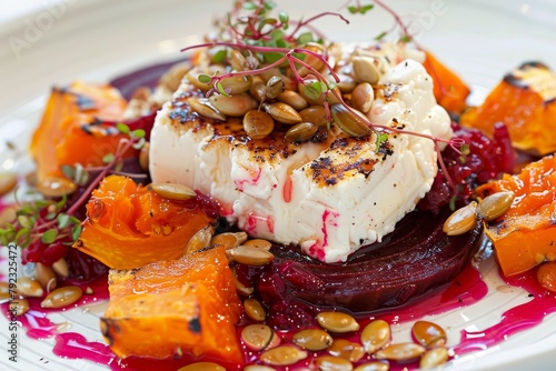 Goat cheese salad with pickled beetroot pumpkin cranberry jam and seeds