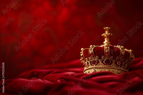 Golden crown on velvet with space Symbolizes wealth success and royalty