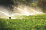 Grass being watered by automatic sprinklers
