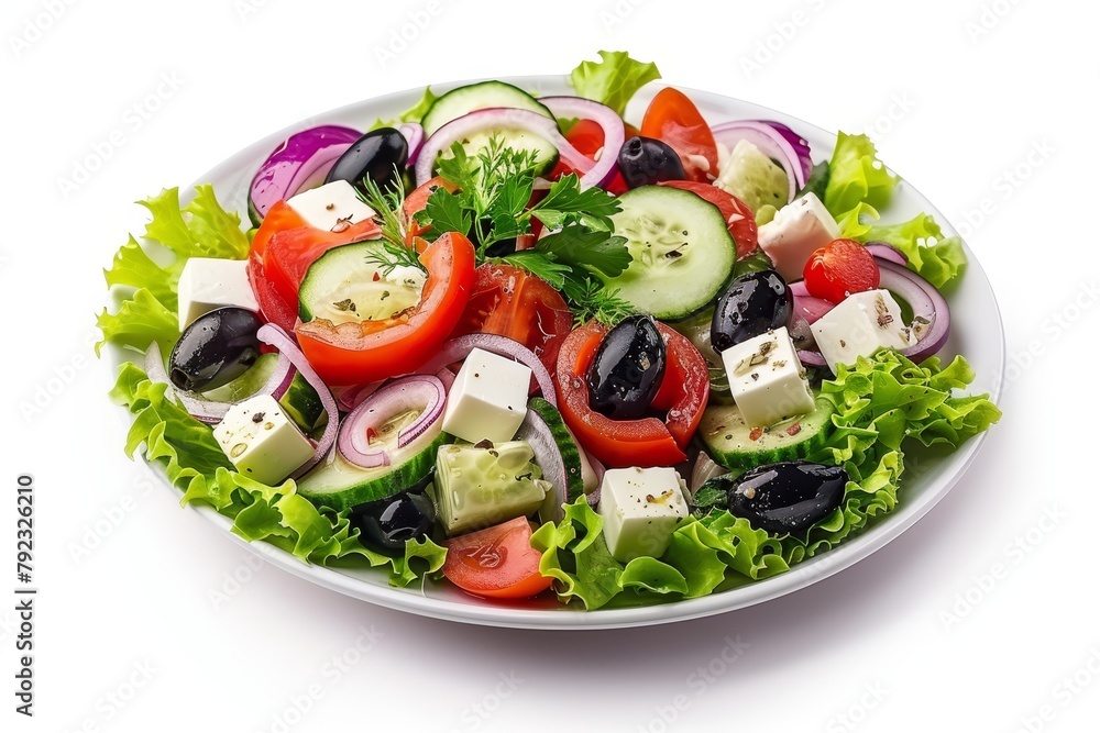 Greek salad on white plate