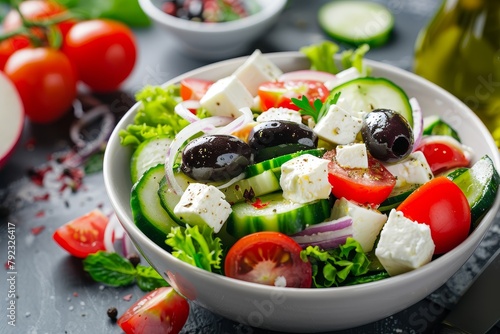 Greek salad with veggies feta and olives