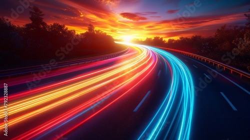 Colorful light lines with motion effects high speed light car