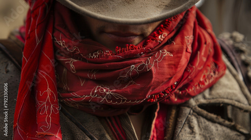 A red silk scarf adorned the neck of the vaquero hinting at his insatiable thirst for . . photo
