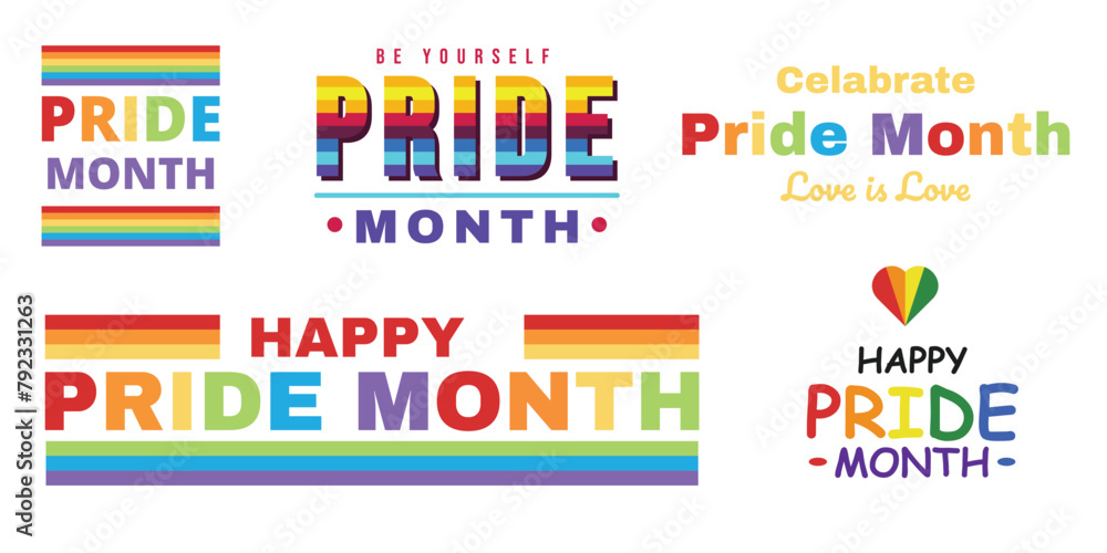 Pride month LGBTQ fonts Print element set. LGBTQ community with rainbow, color, quote., Print, font, Elements for pride month, bisexual, transgender, gender equality, sticker, rights concept, Pride month LGBTQ fonts Print element set. LGBTQ community with rainbow, color, quote., Print, font, Elements for pride month, bisexual, transgender, gender equality, sticker, rights concept,