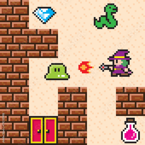 迷路ゲーム風ドット絵　魔女ミニ画面