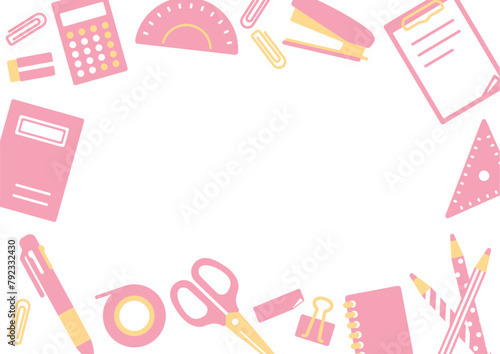 文房具のイラストフレーム素材＿暖色