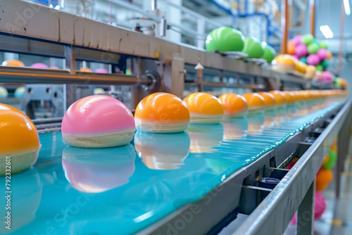 Colorful cartoon buns rolling off the production line