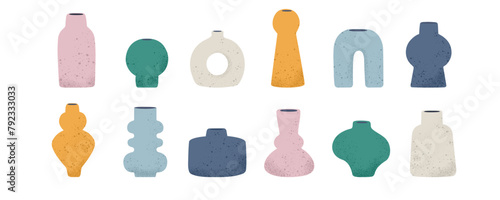 Modern flower ceramic vases with grain texture vector set