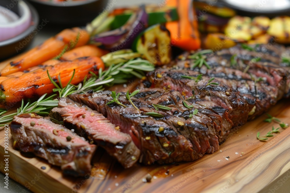 Grilled sirloin with veggies and carrot salad Grilled sirloin with veggies and carrot salad