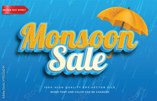 Text effect monsoon sale illustration with umbrella