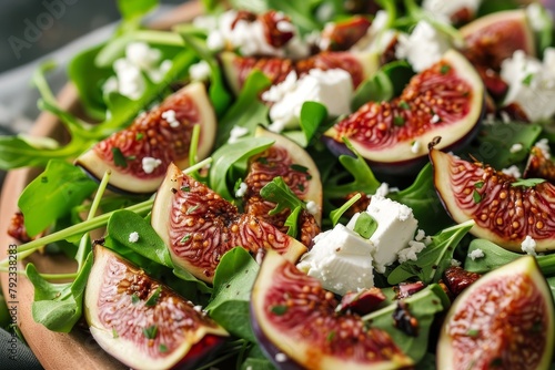 Keto salad with figs and white cheese on a bed of greens