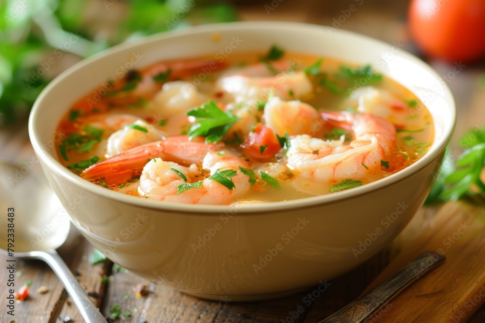 Low Calorie Shrimp Soup with Focus on Health