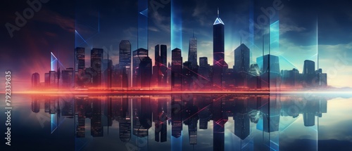 Dark 3D prisms forming a minimalist tech cityscape, night mode