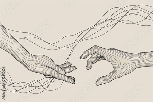 Continuous line art human hands entwined symbol of connection elegant and minimalist