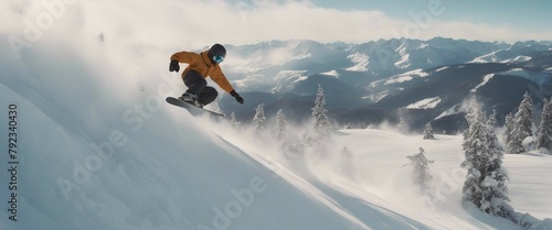 snowboarder in the snow mountains
