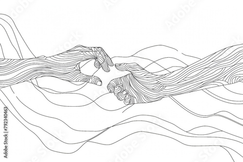 Continuous line art human hands entwined symbol of connection elegant and minimalist
