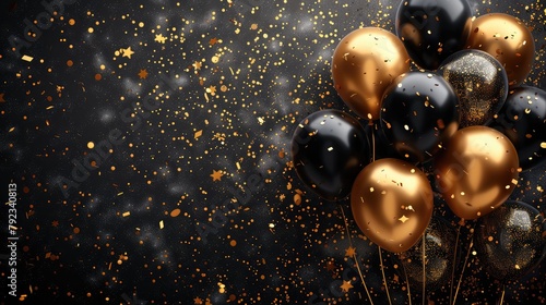 gold black balloon confetti background for graduation birthday happy new year opening sale concept usable for banner poster brochure ad invitation flyer template,art illustration photo